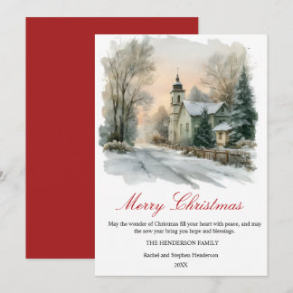 Watercolor Christmas Countryside Personalised Holiday Card