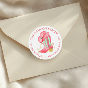 Watercolor Christmas Cowboy Boots Return Address Classic Round Sticker