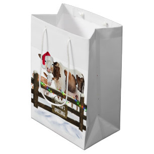 Watercolor Christmas Cows With Santa Hat Medium Gift Bag