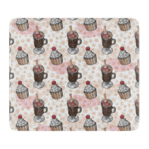Watercolor christmas cupcake hand drawn cutting board