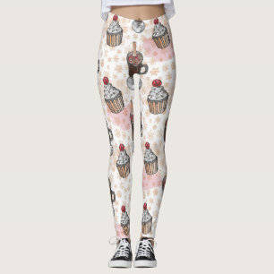 Watercolor christmas cupcake hand drawn leggings