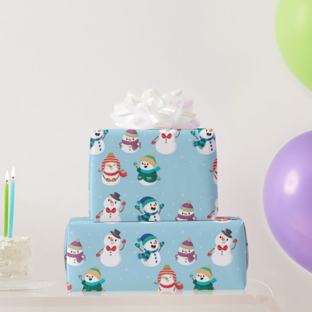 Watercolor Christmas Cute Snowman Party  Wrapping Paper (Party Gifts)