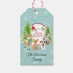 Watercolor Christmas Cute Woodland Forest Animals Gift Tags