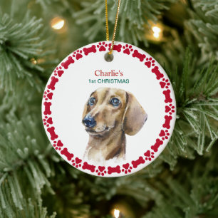 Watercolor Christmas Dachshund Christmas Ceramic Ornament