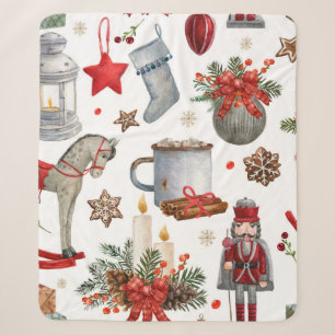 Watercolor christmas decoration pattern sherpa blanket