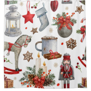 Watercolor christmas decoration pattern shower curtain