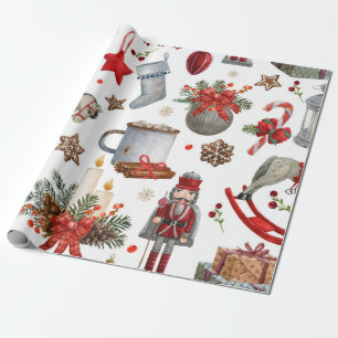 Watercolor christmas decoration pattern wrapping paper
