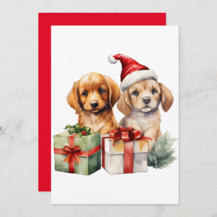 Watercolor Christmas Dog with Gifts Invitation