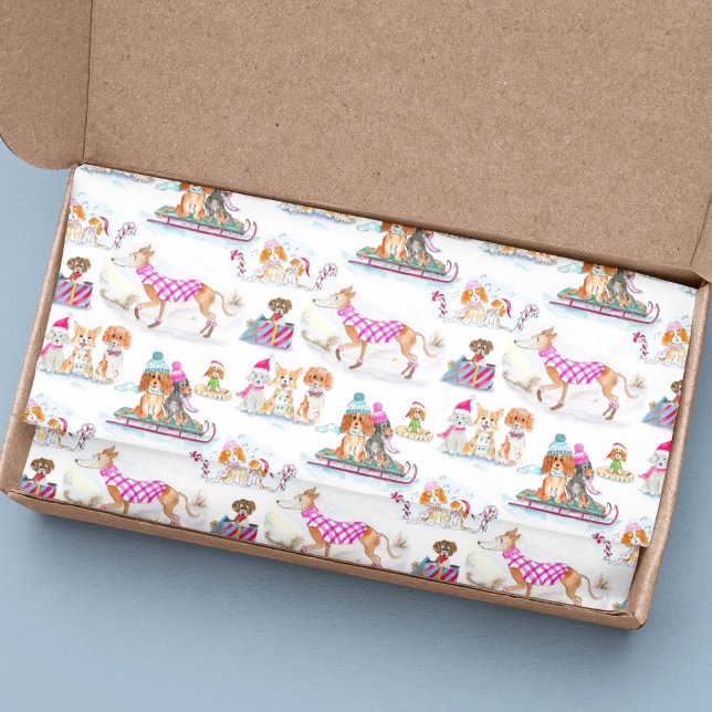 Watercolor Christmas Dogs Tissue Paper (A cute Christmas tissue paper for dog lovers!)