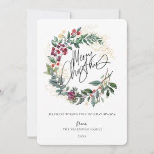 Watercolor Christmas Doodle Wreath Holiday Card