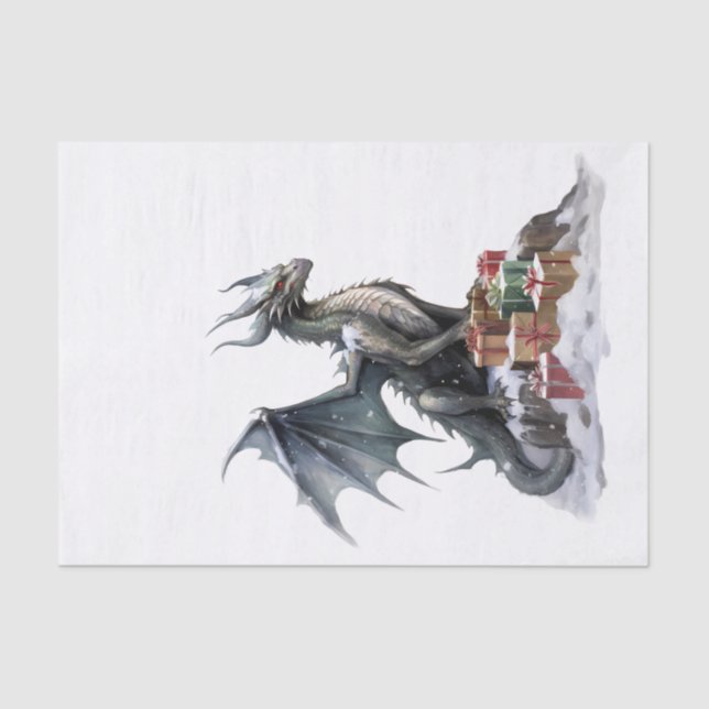 Watercolor Christmas Dragon Tissue Paper (Front)