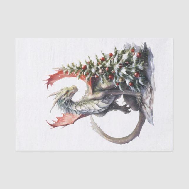 Watercolor Christmas Dragon Tissue Paper (Front)