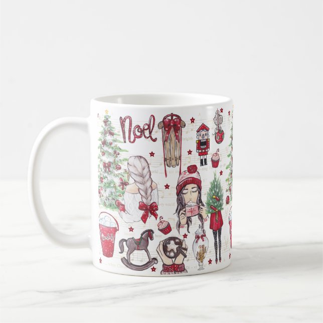 Watercolor Christmas elements Red Coffee Mug (Left)