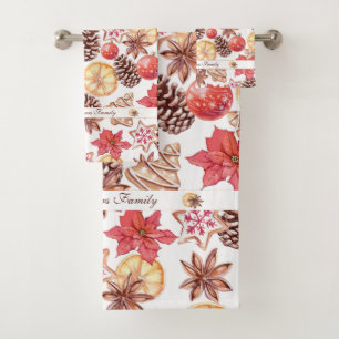 Watercolor Christmas Elements Seamless Pattern Bath Towel Set