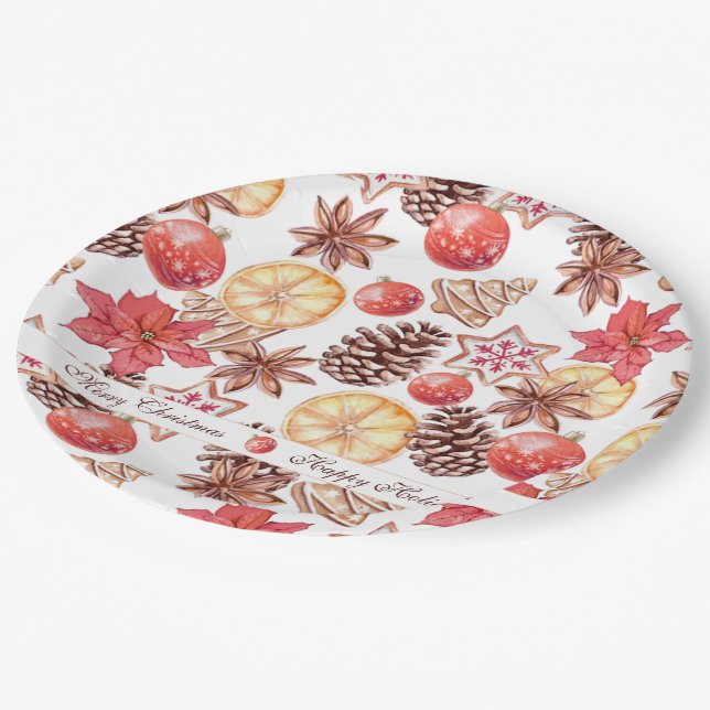 Watercolor Christmas Elements Seamless Pattern Paper Plate (Angled)