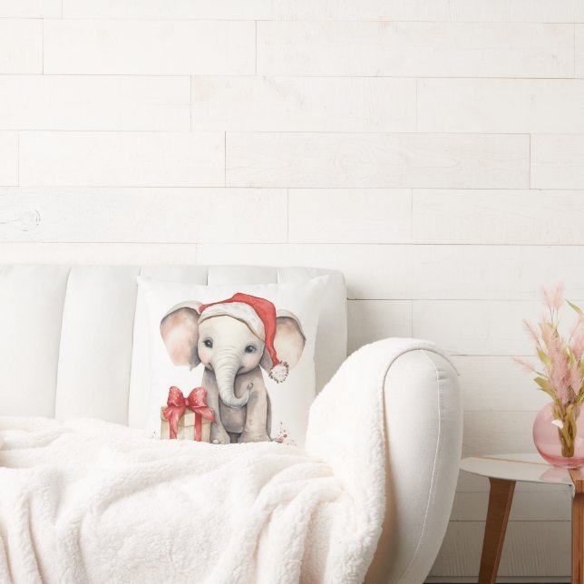 Watercolor Christmas Elephant Cushion (Couch)