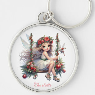 Watercolor Christmas Fairy   Custom Name  Key Ring