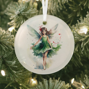Watercolor Christmas Fairy Glass Tree Decoration