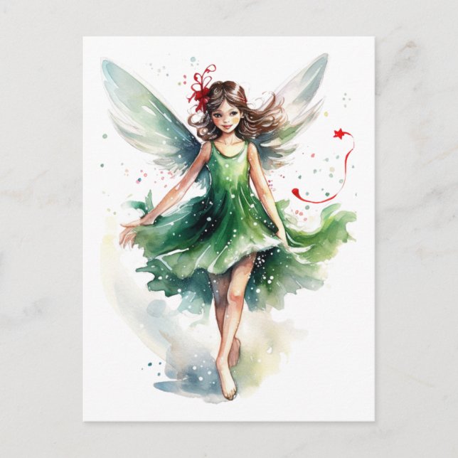 Watercolor Christmas Fairy Postcard (Front)
