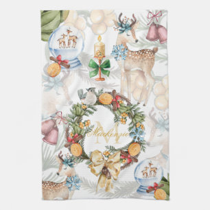 Watercolor Christmas Family Name Tea Towel