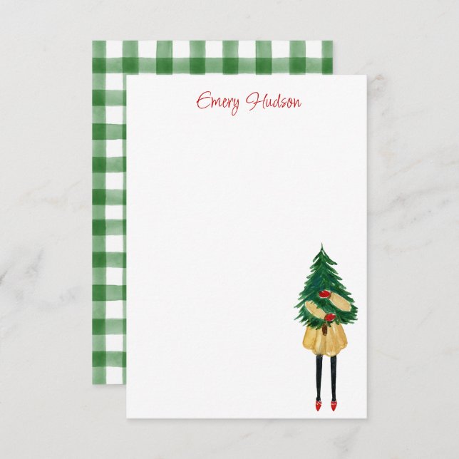 Watercolor Christmas Fashion Girl Personalised Thank You Card (Front/Back)