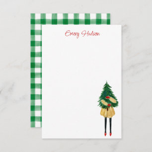 Watercolor Christmas Fashion Girl Personalised Thank You Card