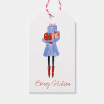Watercolor Christmas Fashion Girl with Presents