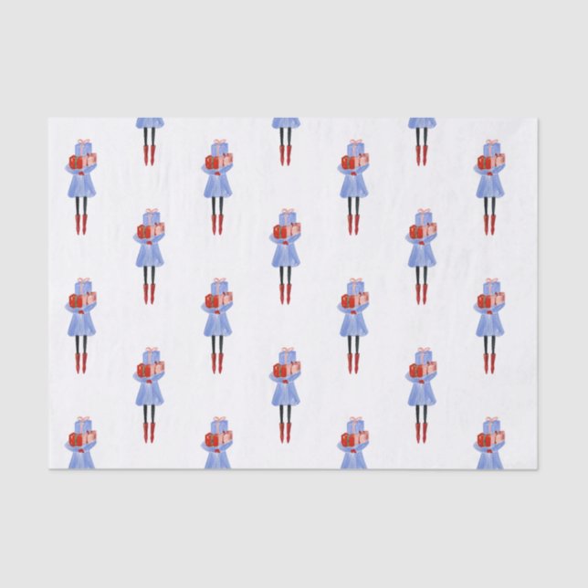 Watercolor Christmas Fashion Girls Tissue Paper (Front)