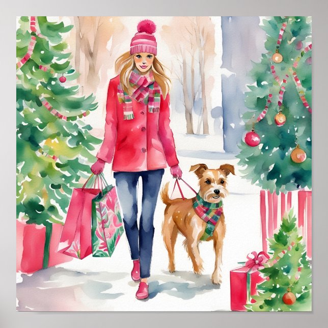 Watercolor Christmas Fashion Shopping Girl Poster (Front)