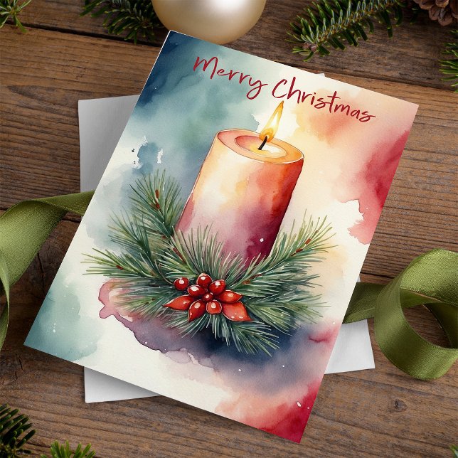 Watercolor Christmas Festive Candle Illustration  Holiday Card (Creator Uploaded)