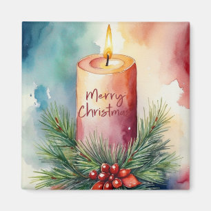Watercolor Christmas Festive Candle Illustration Magnet