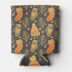 Watercolor Christmas: Festive Seamless Pattern. Can Cooler
