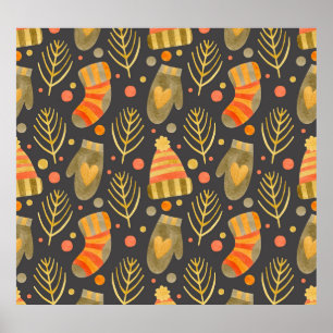 Watercolor Christmas: Festive Seamless Pattern. Poster