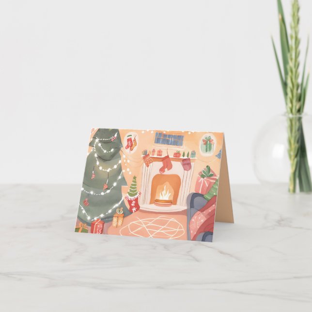 Watercolor Christmas Fireplace Card (Front)
