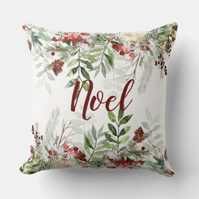 Watercolor Christmas Floral Design - Editable Cushion (Front)