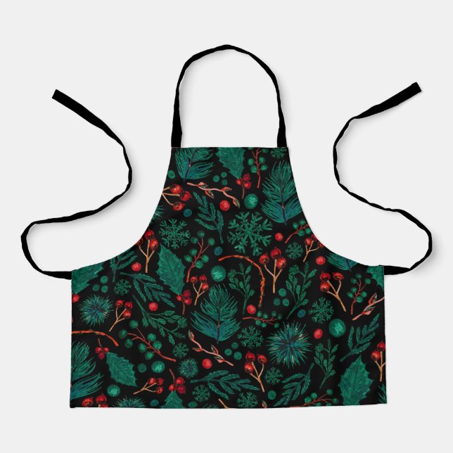 Watercolor Christmas Floral Pattern | Apron (Front)