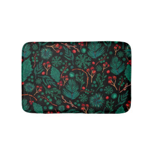 Watercolor Christmas Floral Pattern Bath Mat