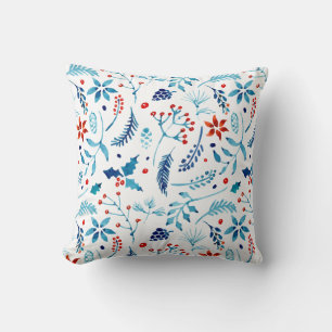 Watercolor Christmas Floral Pattern   Throw Pillow