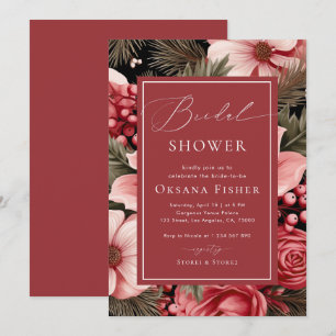 Watercolor Christmas Floral Winter Bridal Shower Invitation