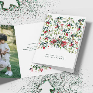 Watercolor Christmas Florals Nutcracker   Photo Holiday Card