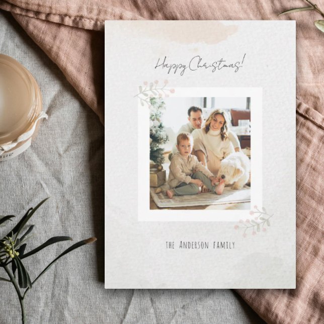 Watercolor Christmas Flower Dainty Personalised  Holiday Card (Creator Uploaded)