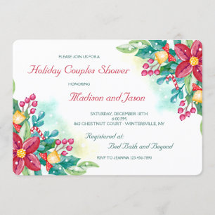 Watercolor Christmas Flowers Shower Invitation