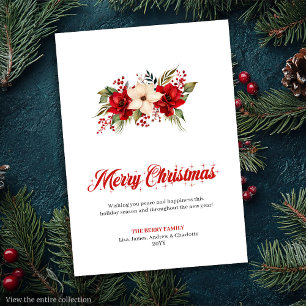 Watercolor Christmas Flowers Stylish Greeting Card