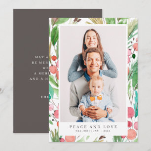 Watercolor Christmas Foliage Botanicals Modern Holiday Card