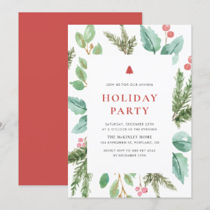 Watercolor Christmas Foliage Holiday Party Invitation