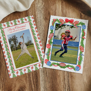 Watercolor Christmas Football Garland Photo Holiday Card