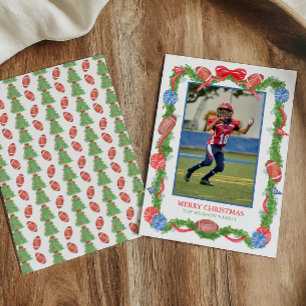 Watercolor Christmas Football Garland Photo Holiday Card