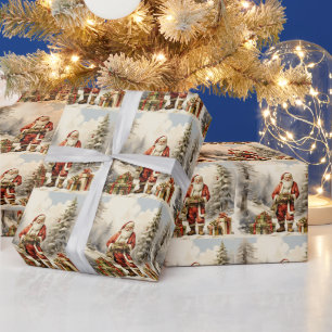 Watercolor Christmas Forest Santa with Presents Wrapping Paper