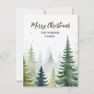 Watercolor Christmas Forest Trees Snowy Winter  Postcard
