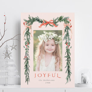Watercolor Christmas Frame Photo Blush Pink Holiday Card